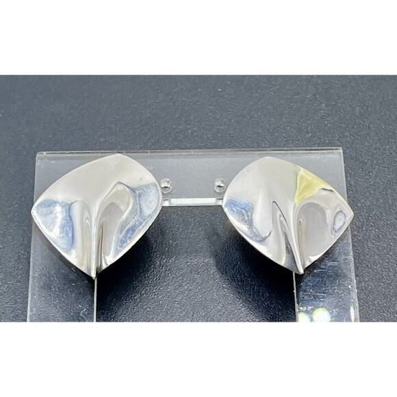 Signed Designer Sterling Silver & *14K Gold Post DESIGNER Modern Post Earrings - Picture 6 of 16